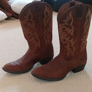 Mens brown leather Justin 13" stampede boot size 12D western boot cowboy boot